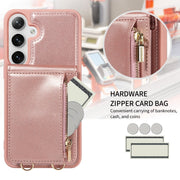 For Samsung Galaxy S25+ 5G Crossbody Lanyard Zipper Wallet Leather Phone Case(Rose Gold)