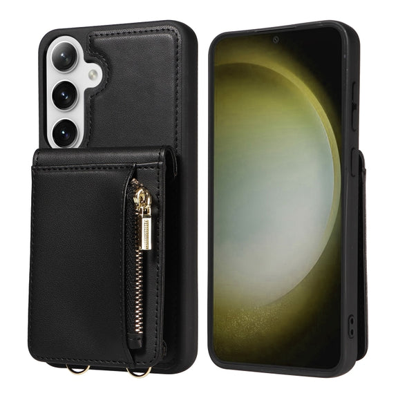 For Samsung Galaxy S25+ 5G Crossbody Lanyard Zipper Wallet Leather Phone Case(Black)