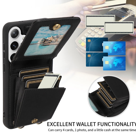 For Samsung Galaxy S25+ 5G Crossbody Lanyard Zipper Wallet Leather Phone Case(Black)