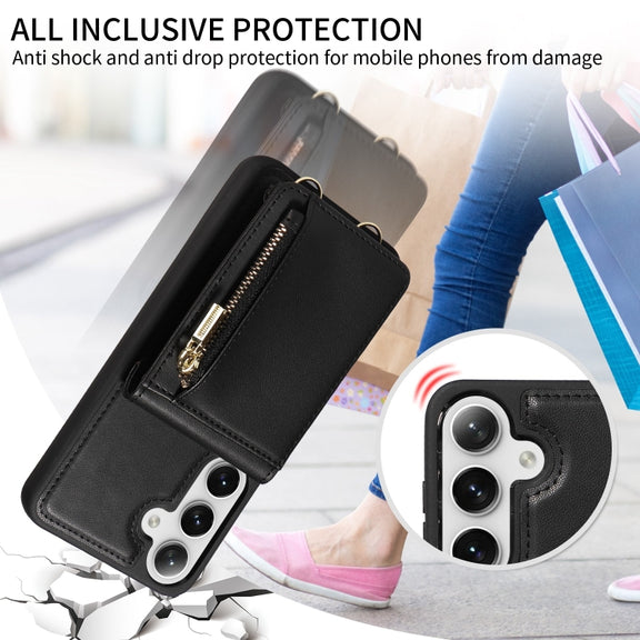 For Samsung Galaxy S25+ 5G Crossbody Lanyard Zipper Wallet Leather Phone Case(Black)