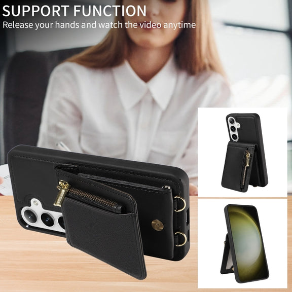 For Samsung Galaxy S25+ 5G Crossbody Lanyard Zipper Wallet Leather Phone Case(Black)