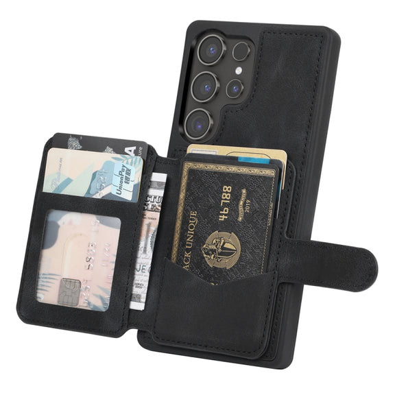 For Samsung Galaxy S25 Ultra 5G Skin Feel Dream RFID Anti-theft PU Card Bag Phone Case(Black)