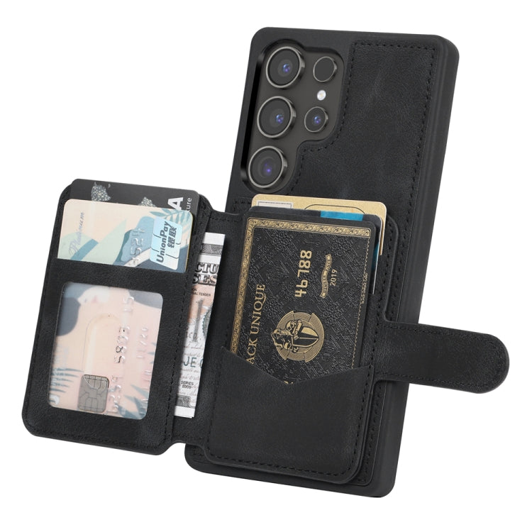 For Samsung Galaxy S25 Ultra 5G Skin Feel Dream RFID Anti-theft PU Card Bag Phone Case(Black)