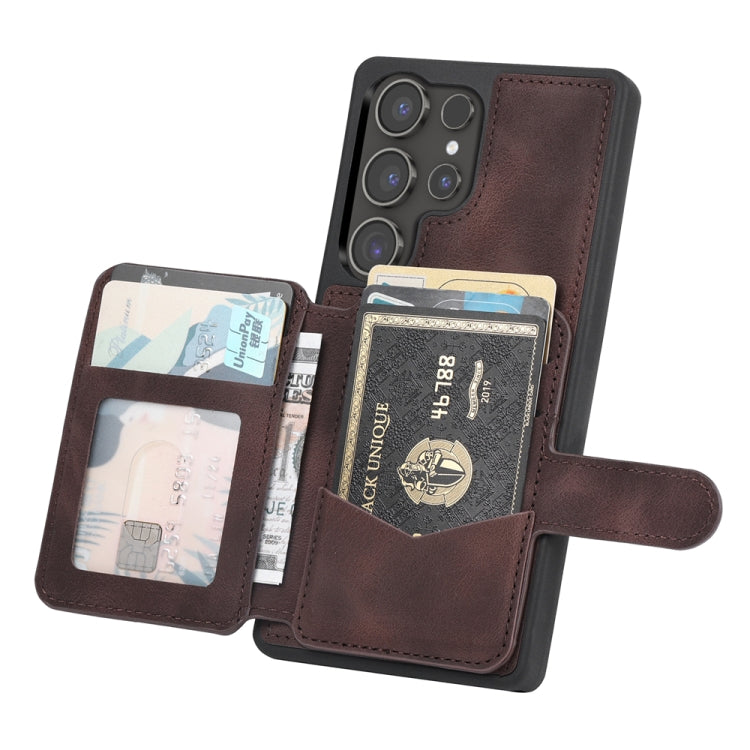 For Samsung Galaxy S25 Ultra 5G Skin Feel Dream RFID Anti-theft PU Card Bag Phone Case(Coffee)