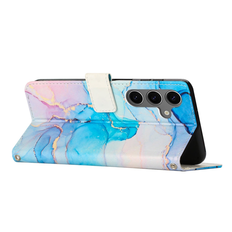For Samsung Galaxy S25 5G Painted Marble Pattern Leather Phone Case(Pink Green)
