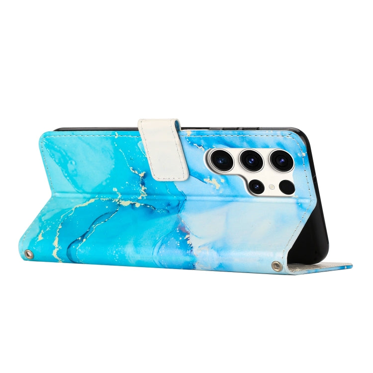 For Samsung Galaxy S25 Ultra 5G Painted Marble Pattern Leather Phone Case(Blue Green)