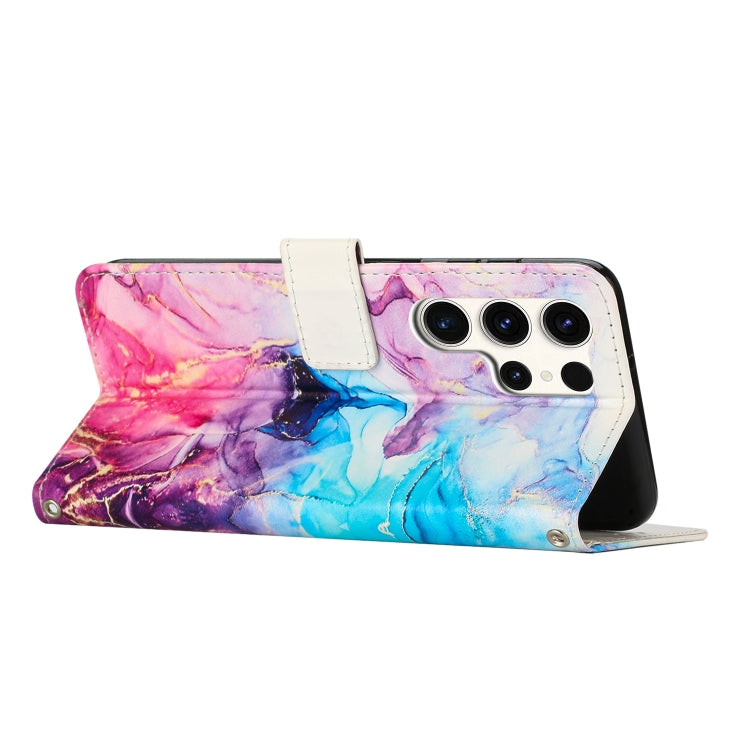 For Samsung Galaxy S25 Ultra 5G Painted Marble Pattern Leather Phone Case(Pink Purple)