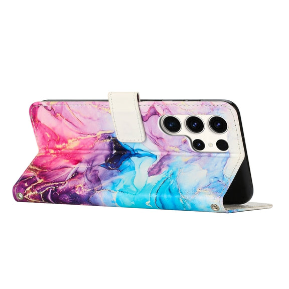For Samsung Galaxy S25 Ultra 5G Painted Marble Pattern Leather Phone Case(Pink Purple)