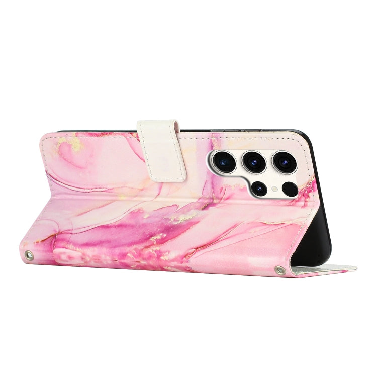 For Samsung Galaxy S25 Ultra 5G Painted Marble Pattern Leather Phone Case(Rose Gold)