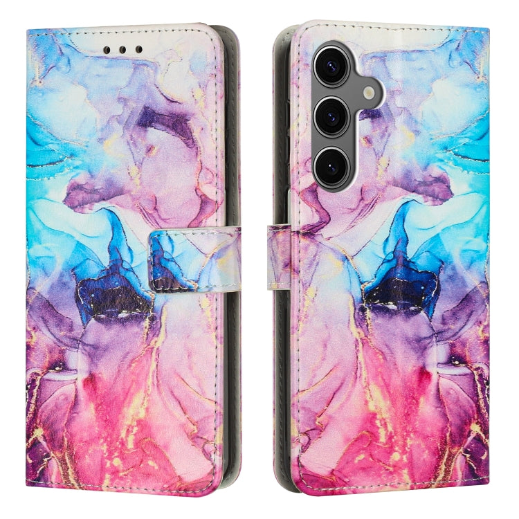 For Samsung Galaxy S25+ 5G Painted Marble Pattern Leather Phone Case(Pink Purple)