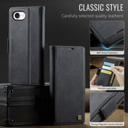 For iPhone 16e AutSpace A11 Side Buckle MagSafe Magnetic RFID Phone Leather Case(Black)