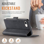 For iPhone 16e AutSpace A11 Side Buckle MagSafe Magnetic RFID Phone Leather Case(Black)