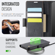 For iPhone 16e AutSpace A11 Side Buckle MagSafe Magnetic RFID Phone Leather Case(Black)
