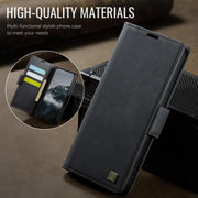 For iPhone 16e AutSpace A11 Side Buckle MagSafe Magnetic RFID Phone Leather Case(Black)