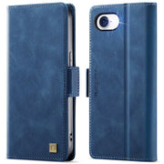 For iPhone 16e AutSpace A11 Side Buckle MagSafe Magnetic RFID Phone Leather Case(Blue)