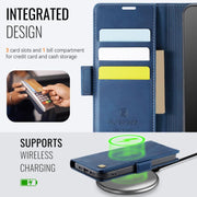 For iPhone 16e AutSpace A11 Side Buckle MagSafe Magnetic RFID Phone Leather Case(Blue)