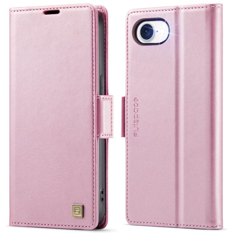 For iPhone 16e AutSpace A11 Side Buckle MagSafe Magnetic RFID Phone Leather Case(Rose Gold)