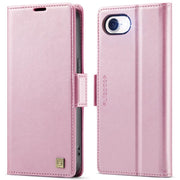 For iPhone 16e AutSpace A11 Side Buckle MagSafe Magnetic RFID Phone Leather Case(Rose Gold)