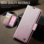 For iPhone 16e AutSpace A11 Side Buckle MagSafe Magnetic RFID Phone Leather Case(Rose Gold)
