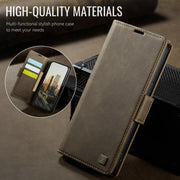 For iPhone 16e AutSpace A11 Side Buckle MagSafe Magnetic RFID Phone Leather Case(Coffee)