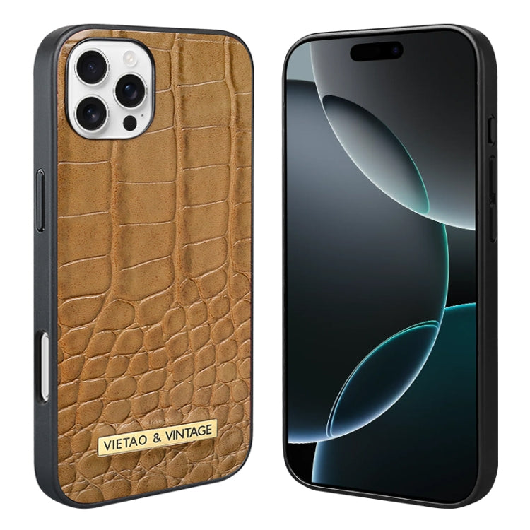 For iPhone 16 Pro Max VIETAO Alligator Texture PU Phone Case(Brown)