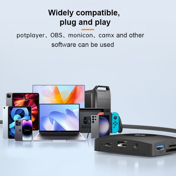 YCE-Z70A Type-C to PD 3.0, USB 3.0x2 + SD/TF, 3.5mm and HD1.4 Docking Station Video Capture Card(Black)