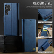 For Samsung Galaxy S25 Ultra 5G AutSpace A11 Side Buckle MagSafe Magnetic RFID Phone Leather Case(Blue)