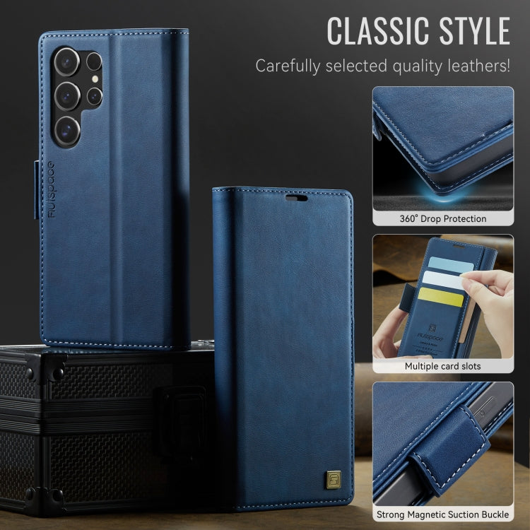 For Samsung Galaxy S25 Ultra 5G AutSpace A11 Side Buckle MagSafe Magnetic RFID Phone Leather Case(Blue)