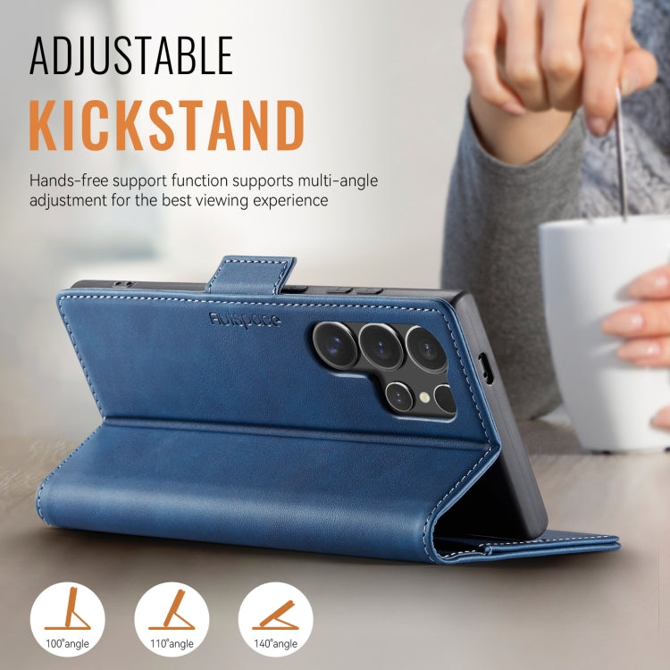 For Samsung Galaxy S25 Ultra 5G AutSpace A11 Side Buckle MagSafe Magnetic RFID Phone Leather Case(Blue)