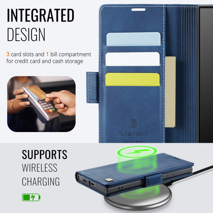 For Samsung Galaxy S25 Ultra 5G AutSpace A11 Side Buckle MagSafe Magnetic RFID Phone Leather Case(Blue)