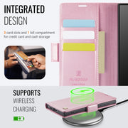 For Samsung Galaxy S25 Ultra 5G AutSpace A11 Side Buckle MagSafe Magnetic RFID Phone Leather Case(Rose Gold)