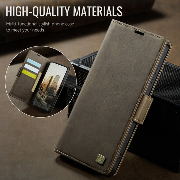 For Samsung Galaxy S25 Ultra 5G AutSpace A11 Side Buckle MagSafe Magnetic RFID Phone Leather Case(Coffee)