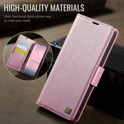 For Samsung Galaxy S25 5G AutSpace A11 Side Buckle MagSafe Magnetic RFID Phone Leather Case(Rose Gold)