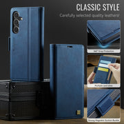 For Samsung Galaxy S25+ 5G AutSpace A11 Side Buckle MagSafe Magnetic RFID Phone Leather Case(Blue)