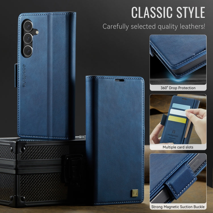 For Samsung Galaxy S25+ 5G AutSpace A11 Side Buckle MagSafe Magnetic RFID Phone Leather Case(Blue)