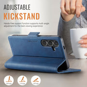 For Samsung Galaxy S25+ 5G AutSpace A11 Side Buckle MagSafe Magnetic RFID Phone Leather Case(Blue)