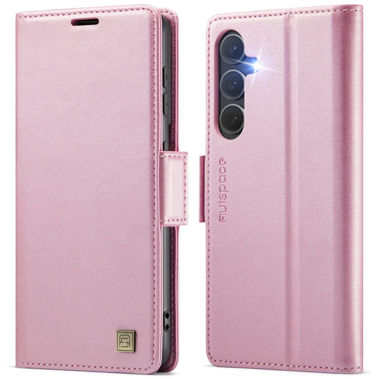 For Samsung Galaxy S25+ 5G AutSpace A11 Side Buckle MagSafe Magnetic RFID Phone Leather Case(Rose Gold)