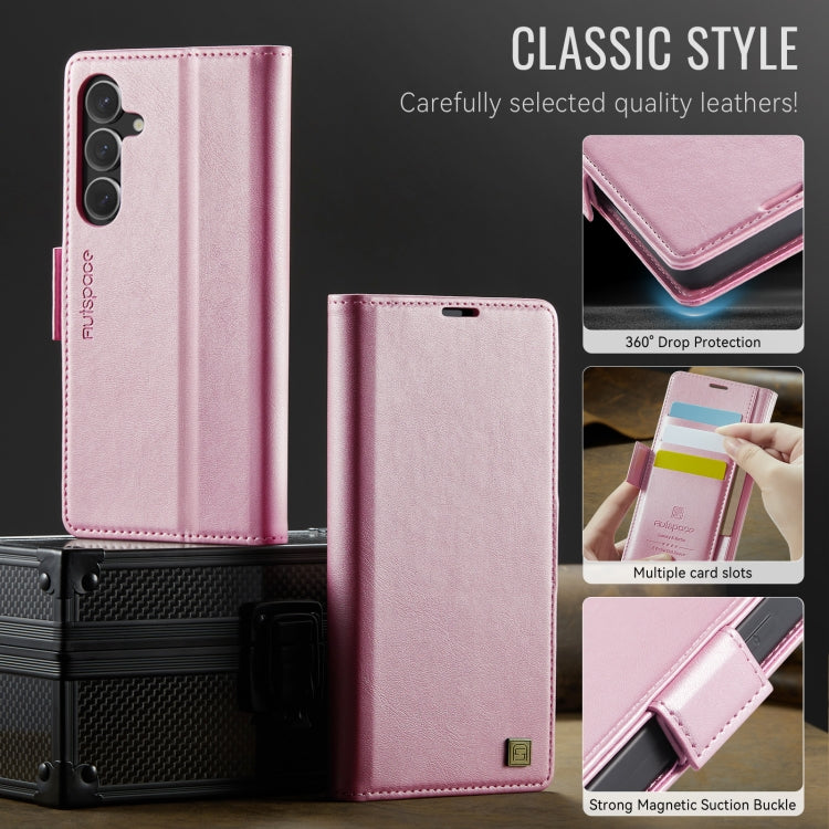 For Samsung Galaxy S25+ 5G AutSpace A11 Side Buckle MagSafe Magnetic RFID Phone Leather Case(Rose Gold)