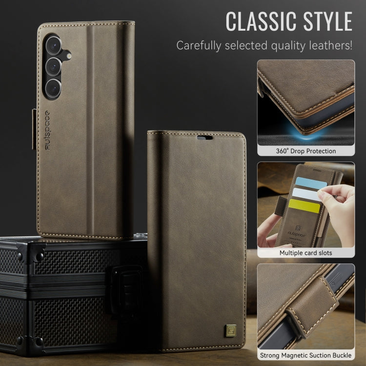 For Samsung Galaxy S25+ 5G AutSpace A11 Side Buckle MagSafe Magnetic RFID Phone Leather Case(Coffee)