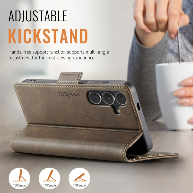 For Samsung Galaxy S25+ 5G AutSpace A11 Side Buckle MagSafe Magnetic RFID Phone Leather Case(Coffee)