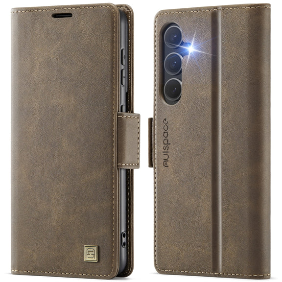 For Samsung Galaxy S25+ 5G AutSpace A11 Side Buckle MagSafe Magnetic RFID Phone Leather Case(Coffee)