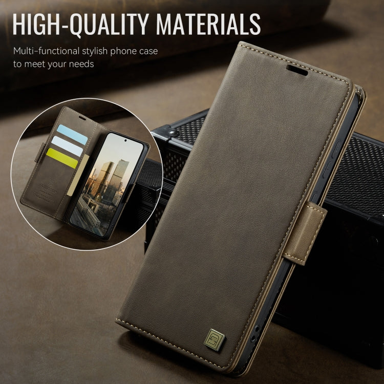 For Samsung Galaxy S25+ 5G AutSpace A11 Side Buckle MagSafe Magnetic RFID Phone Leather Case(Coffee)