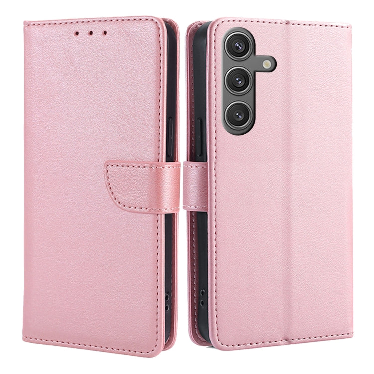 For Samsung Galaxy S25 5G Calf Texture Buckle Flip Leather Phone Case(Rose Gold)