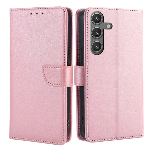 For Samsung Galaxy S25 5G Calf Texture Buckle Flip Leather Phone Case(Rose Gold)
