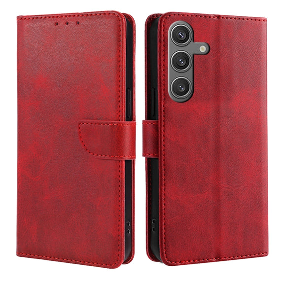 For Samsung Galaxy S25 5G Calf Texture Buckle Flip Leather Phone Case(Red)