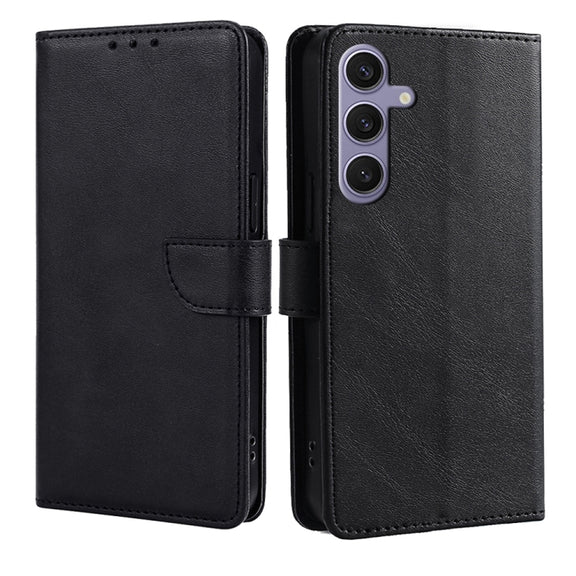For Samsung Galaxy S25+ 5G Calf Texture Buckle Flip Leather Phone Case(Black)