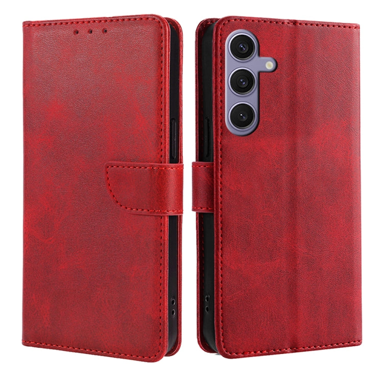 For Samsung Galaxy S25+ 5G Calf Texture Buckle Flip Leather Phone Case(Red)