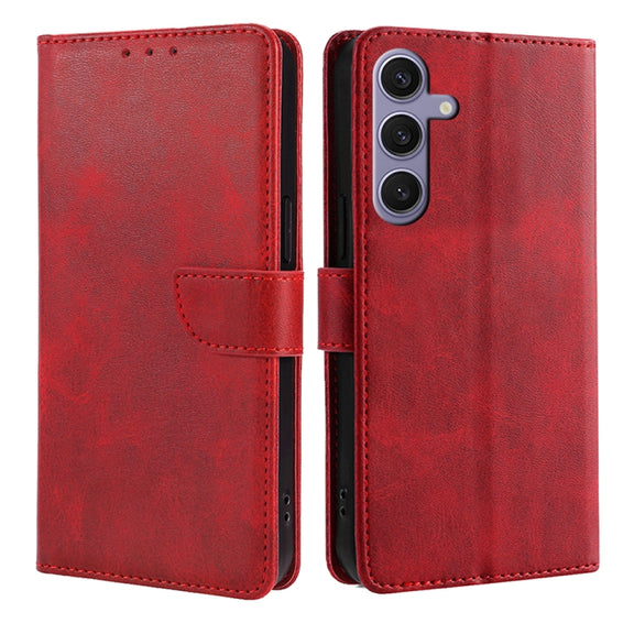 For Samsung Galaxy S25+ 5G Calf Texture Buckle Flip Leather Phone Case(Red)