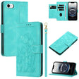 For iPhone 16e Tulips Embossed Leather Phone Case with Lanyard(Green) - iPhone 16e Cases by PMC TechLife | Online Shopping South Africa | PMC TechLife | Buy Now Pay Later Mobicred