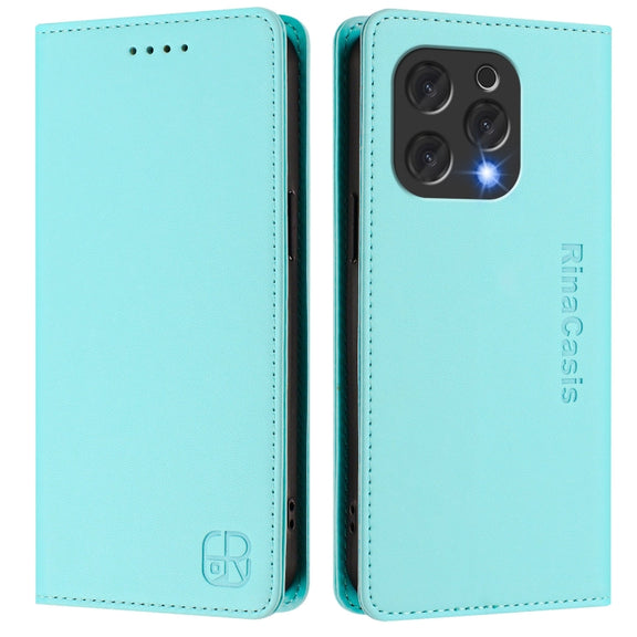 For DOOGEE N55 Plus RC01 Dual-Folded Magnetic Suction RFID Leather Phone Case(Mint Green)